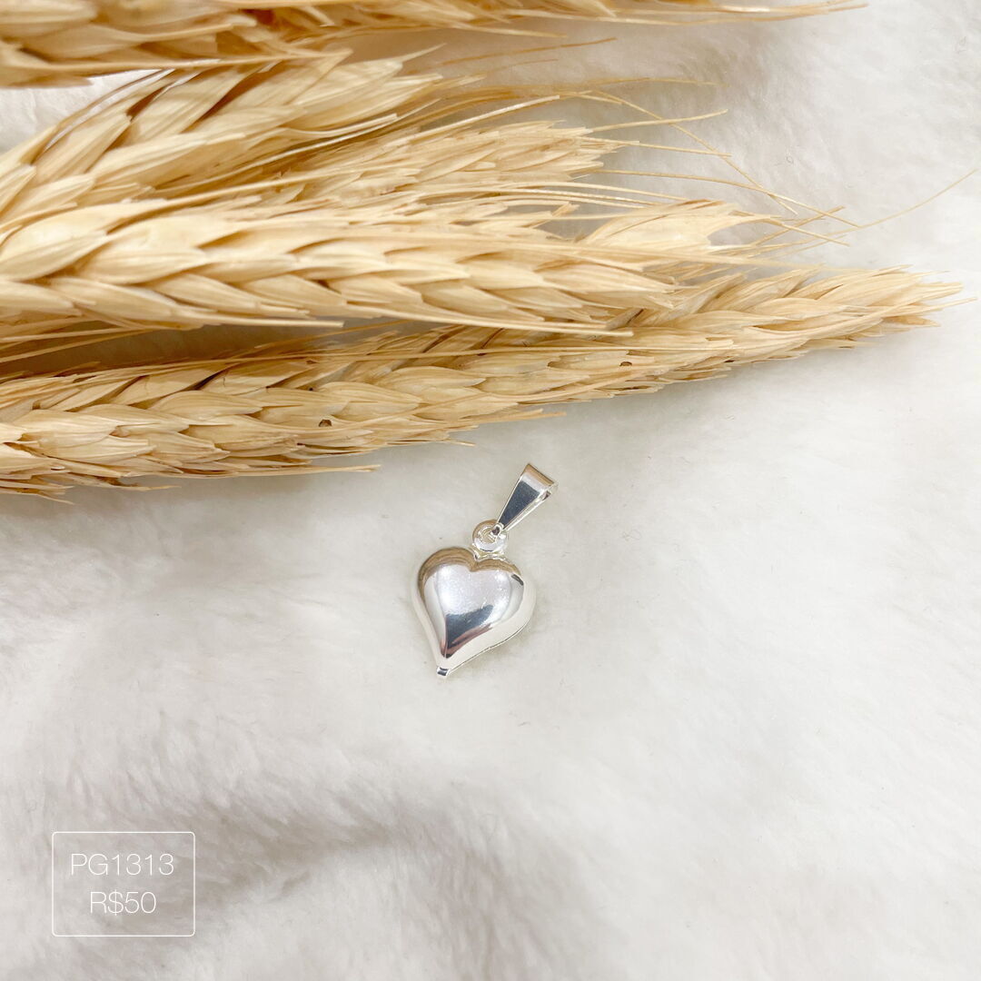 Pingente de Coração Gordinho Liso P Prateado